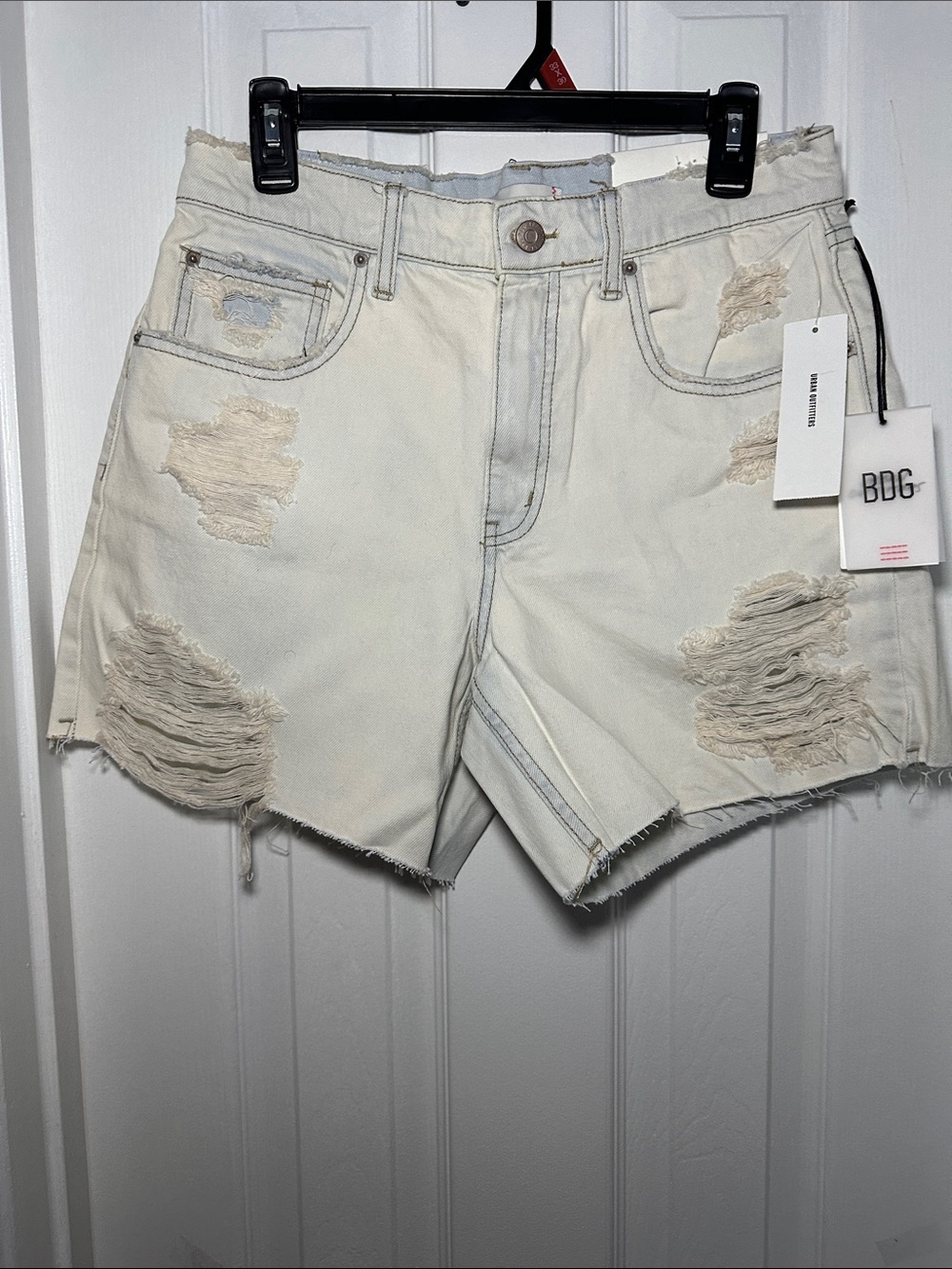 BDG light blue Distressed High-Rise Denim Shorts